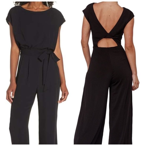 bebe Pants - Bebe Black Cutout Back Wide‎ Leg Belted Jumpsuit XXS RN86017